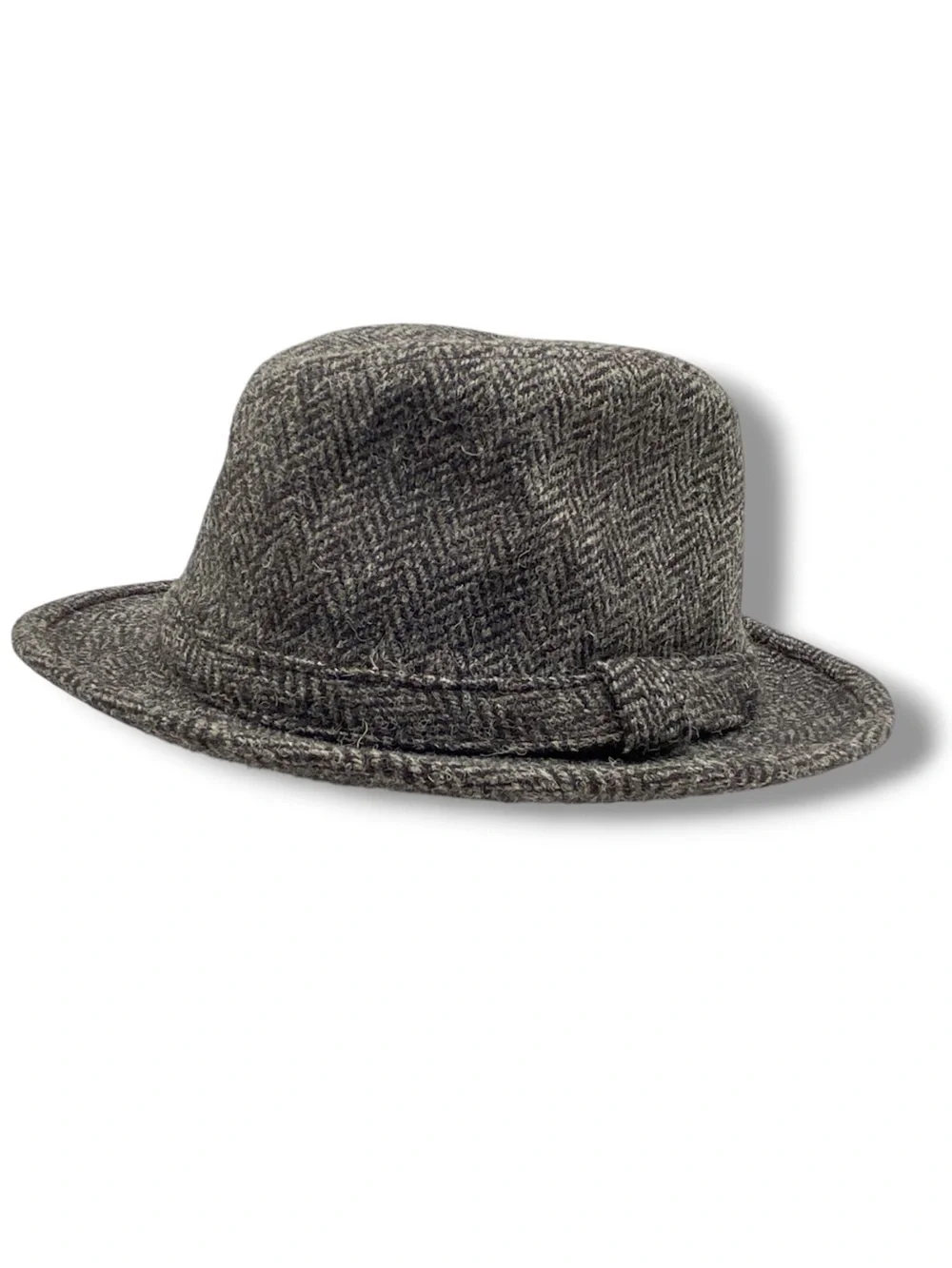 Christys’ London Harris Tweed Wool Fedora Hat Gray Herringbone Size L